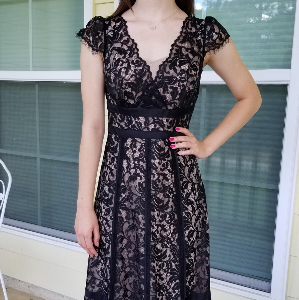 Ann Taylor LOFT black lace midi dress